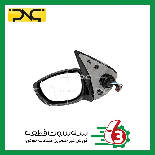 آینه کامل پژو 207 برقی سمت چپ با فلاپ مشکی جهان پارت | ipnc
